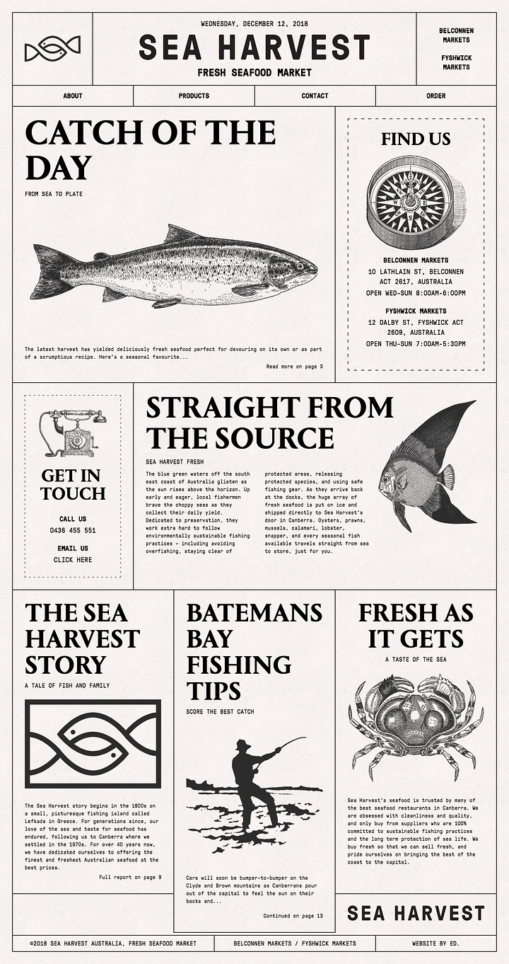 Seafood Restaurants creative ad: Newspaper editorial framing for catch-of-day
