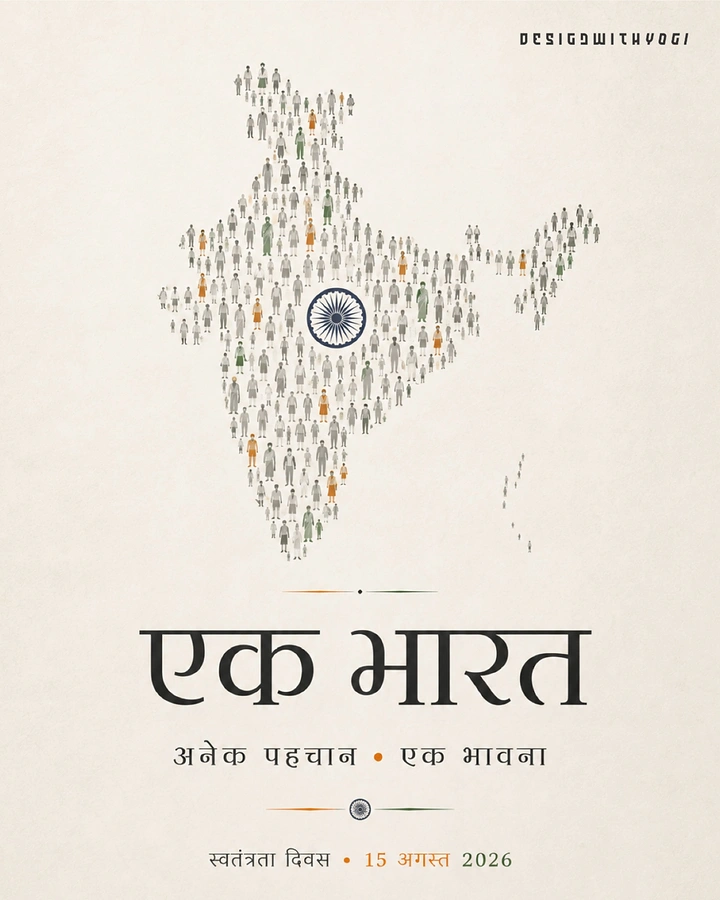 Independence Day creative ad: Map of India formed by a crowd of small people with a chakra at centre