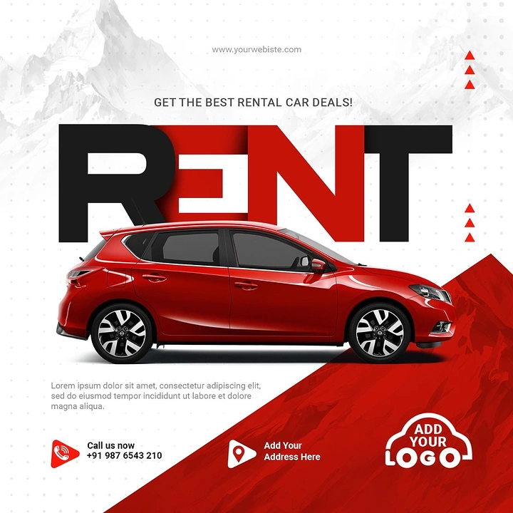 Car Rental creative ad: Car integrated into giant RENT lettering