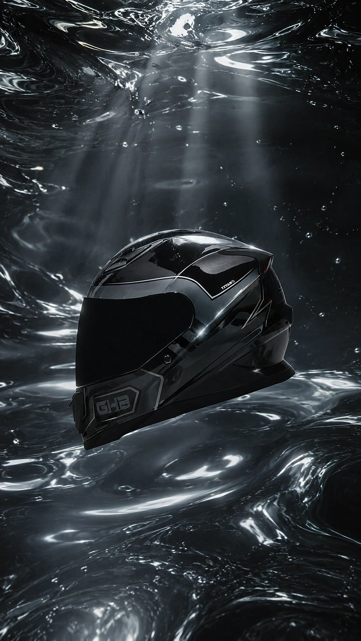 Helmets & Riding Gear creative ad: Unexpected submerged helmet product composition
