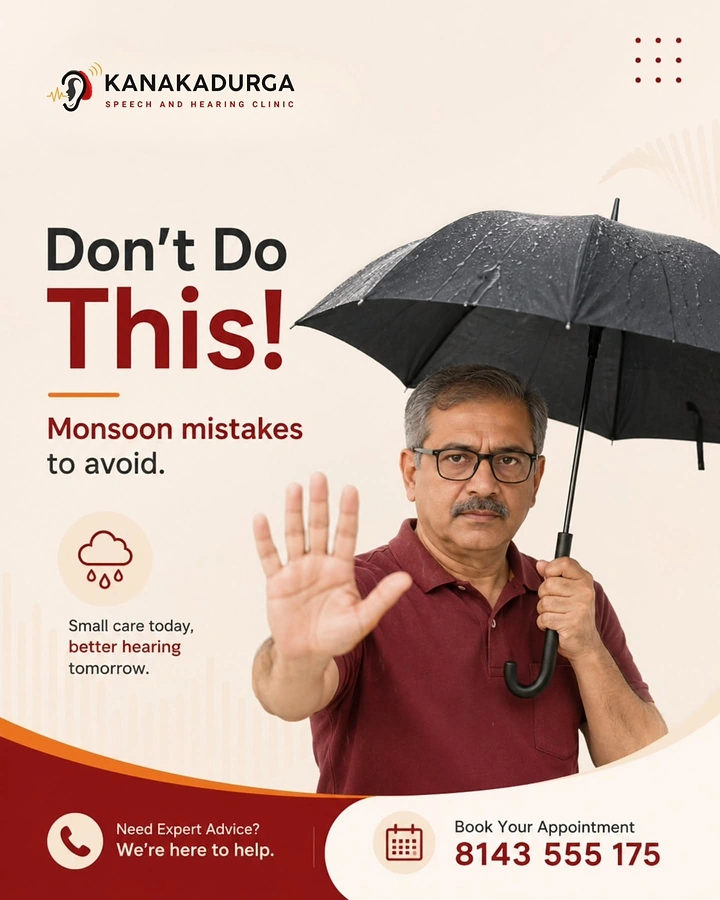 Hearing Aids creative ad: Monsoon umbrella stop-gesture, seasonal tie-in
