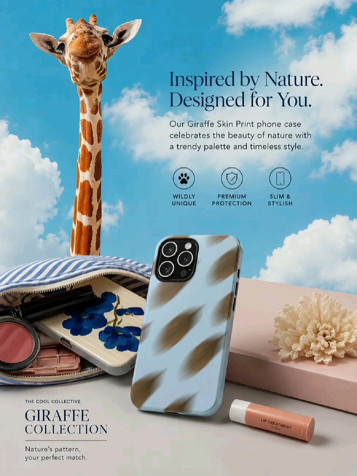 Phone Cases & Mobile Accessories creative ad: Giraffe visual extends into case design