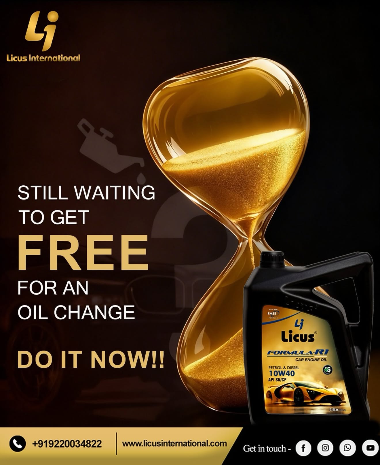 Instagram post: Hourglass turns waiting into oil-change urgency
