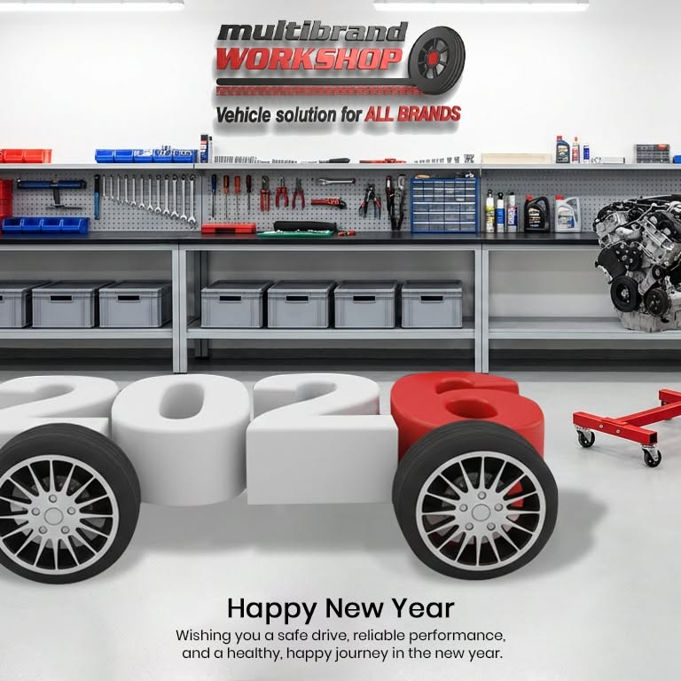New Year Instagram post: 3D 2026 numerals shaped into a car on wheels