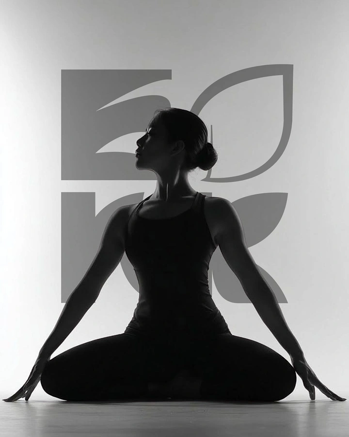 Yoga Studios creative ad: Yoga silhouette set against giant brand leaf mark