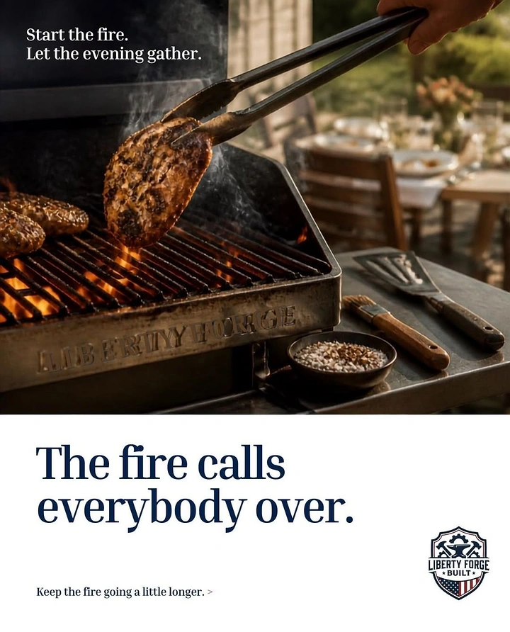 BBQ & Grill Restaurants creative ad: Fire-as-invitation metaphor with polished execution