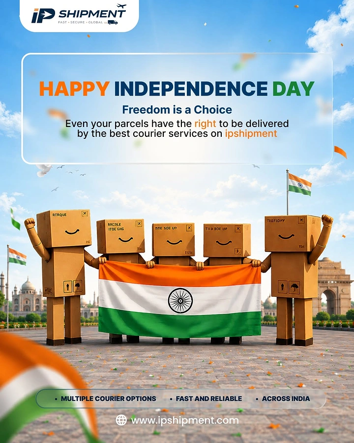 Independence Day creative ad: Parcel box characters holding flag