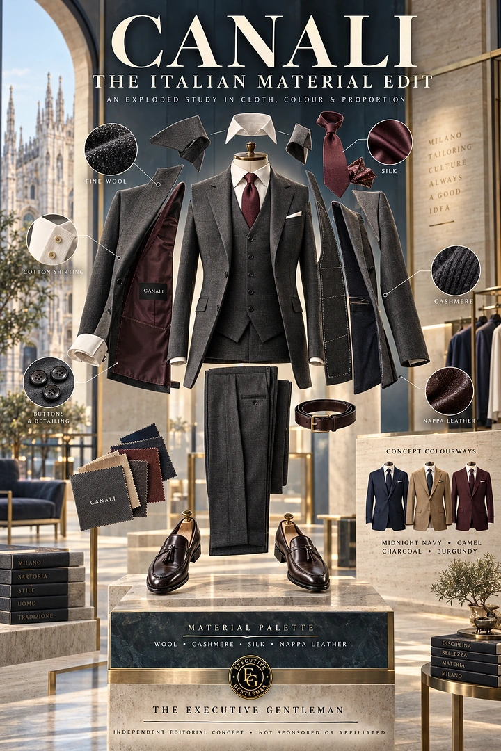 Men's Suits & Formal Wear creative ad: Exceptional Canali editorial product presentation