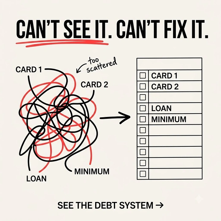 Credit Repair & Credit Score Services creative ad: Debt chaos becomes visual system