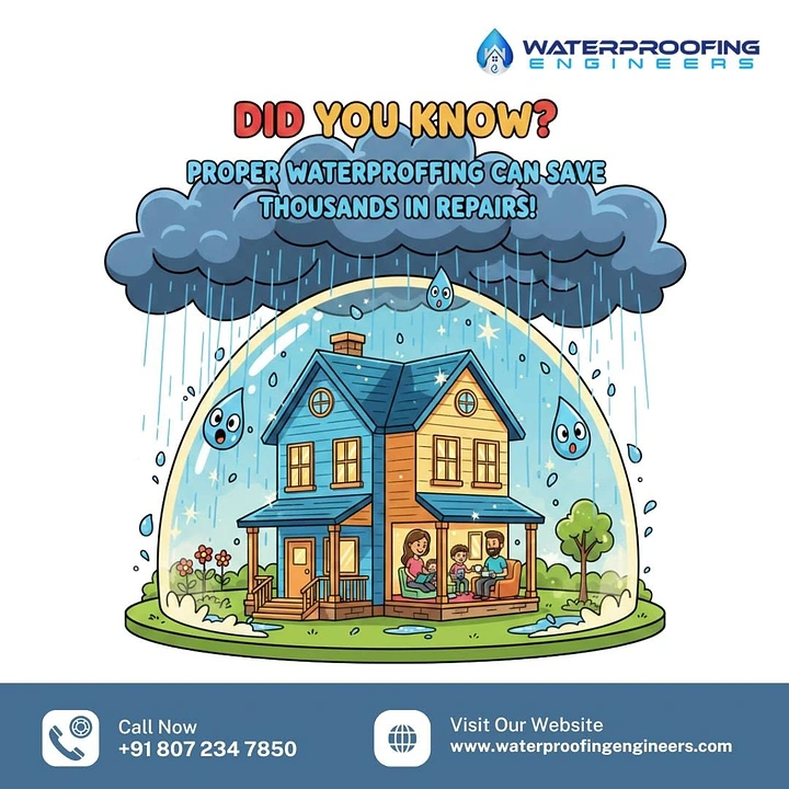 Waterproofing creative ad: Rain shield illustrates repair savings