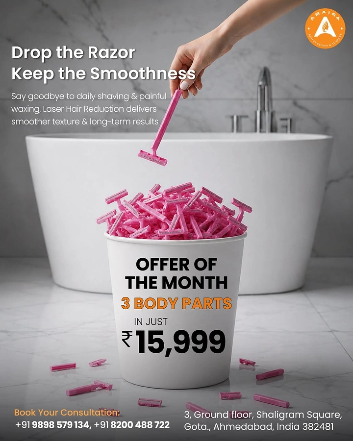 Laser Hair Removal Clinics creative ad: Razors staged in bathtub offer