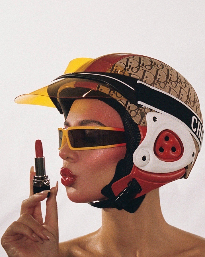 Helmets & Riding Gear creative ad: Unexpected beauty-fashion helmet pairing