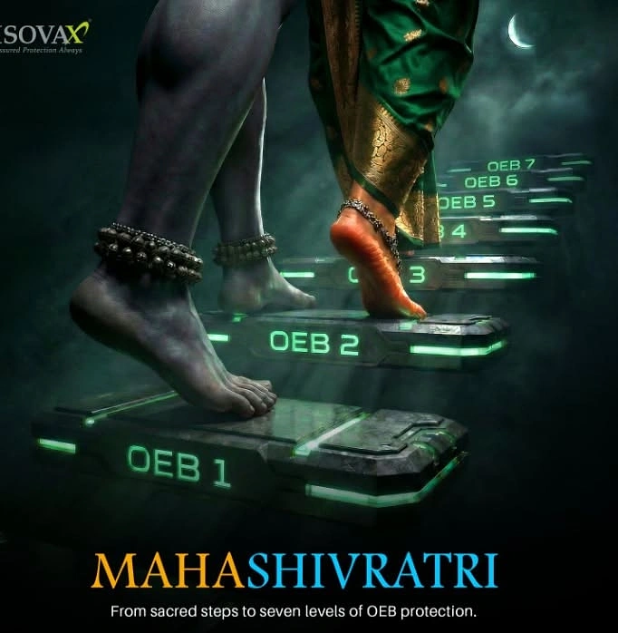 other-festival creative ad: Shiva-Parvati feet climbing glowing numbered tech steps