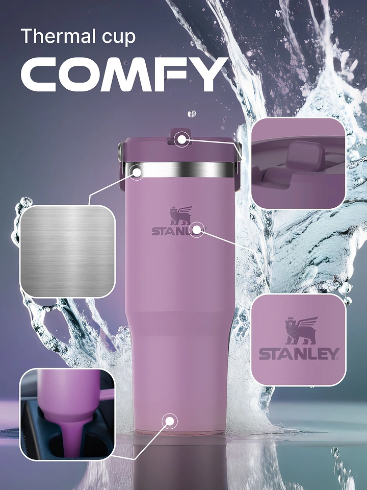 Tumblers, Flasks & Drinkware creative ad: Splash scene highlights modular product details