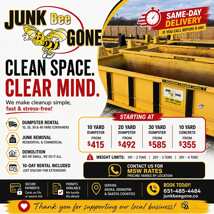 Junk Removal creative ad: Bee-themed brand pun supports message