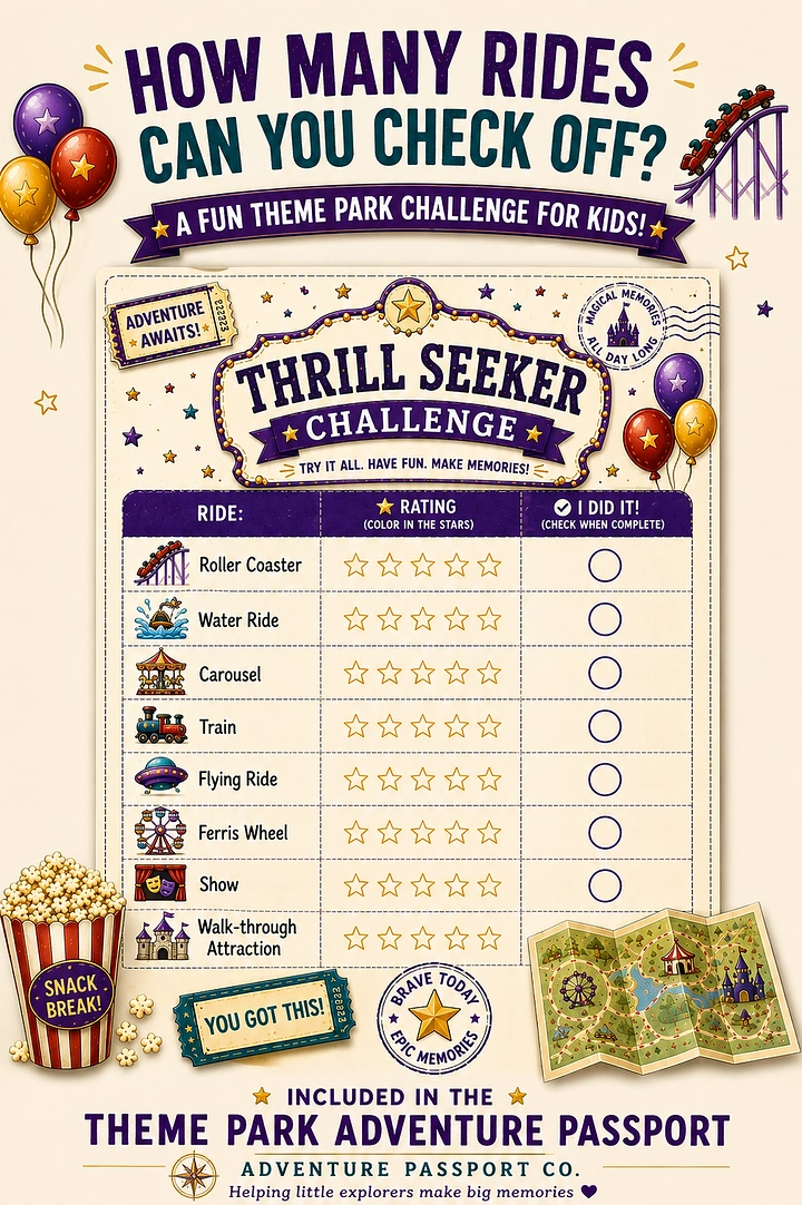 Amusement & Water Parks creative ad: Ride checklist as adventure passport