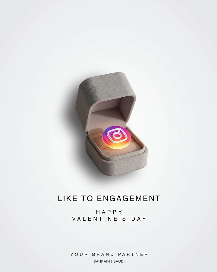Valentine's Day creative ad: Velvet ring box holding a glowing social app icon instead of a ring