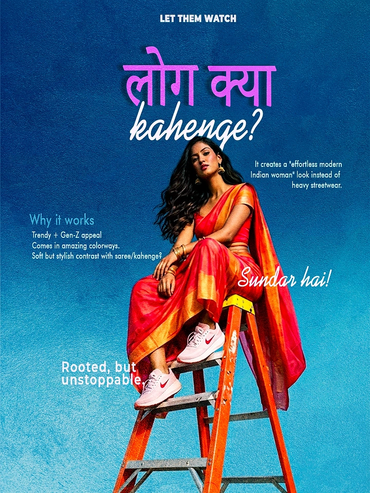 Ethnic Wear & Sarees creative ad: 'Log kya kahenge' saree with sneakers