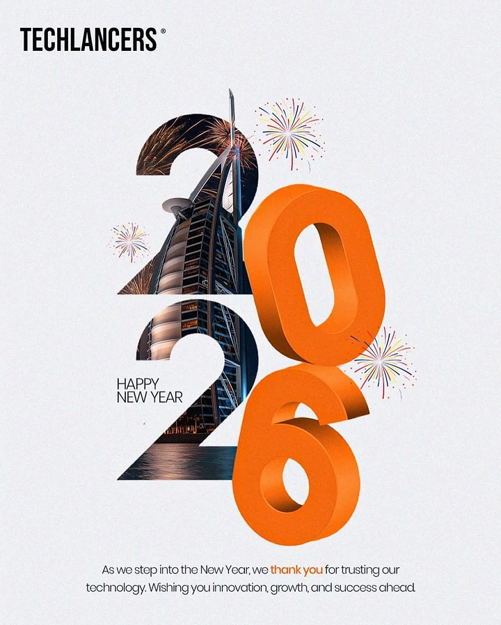 New Year creative ad: Stacked 2026 numerals mixing photo-masked digits and orange 3D digits