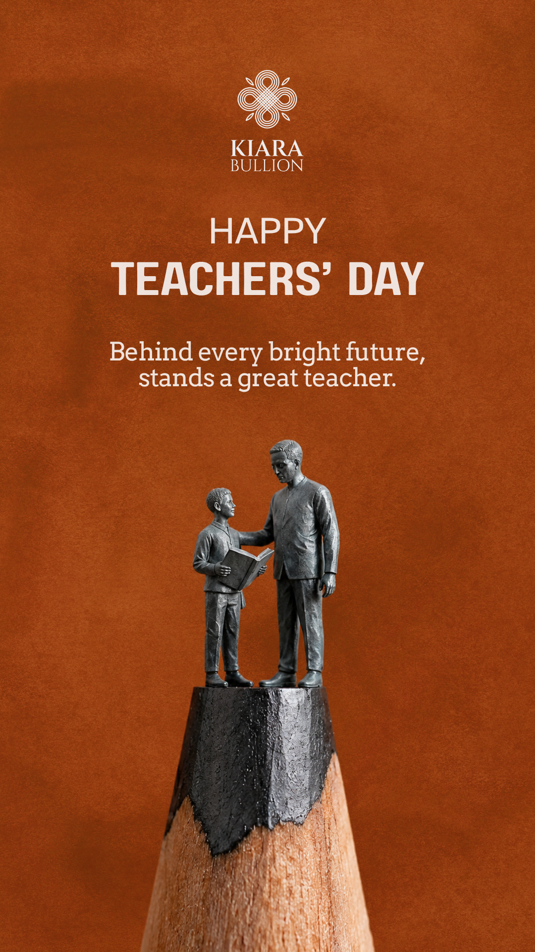 Miniature teacher and student figures carved on a pencil's graphite tip