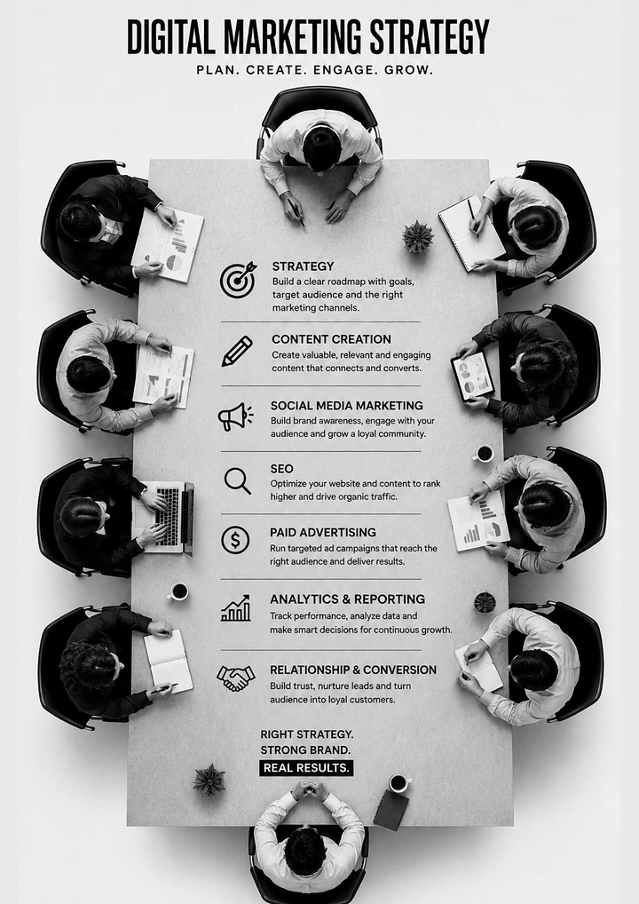 Agency creative ad: Meeting table overhead doubles as service list