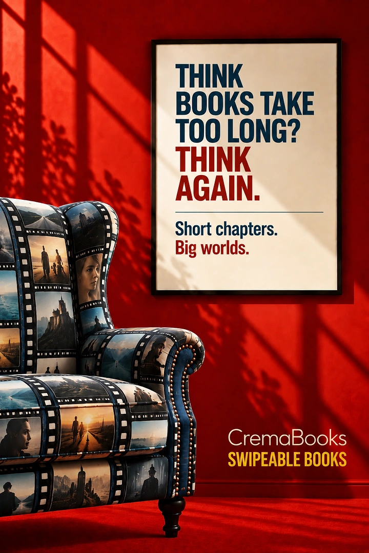 Bookstores creative ad: Film-strip armchair, books as binge-watching