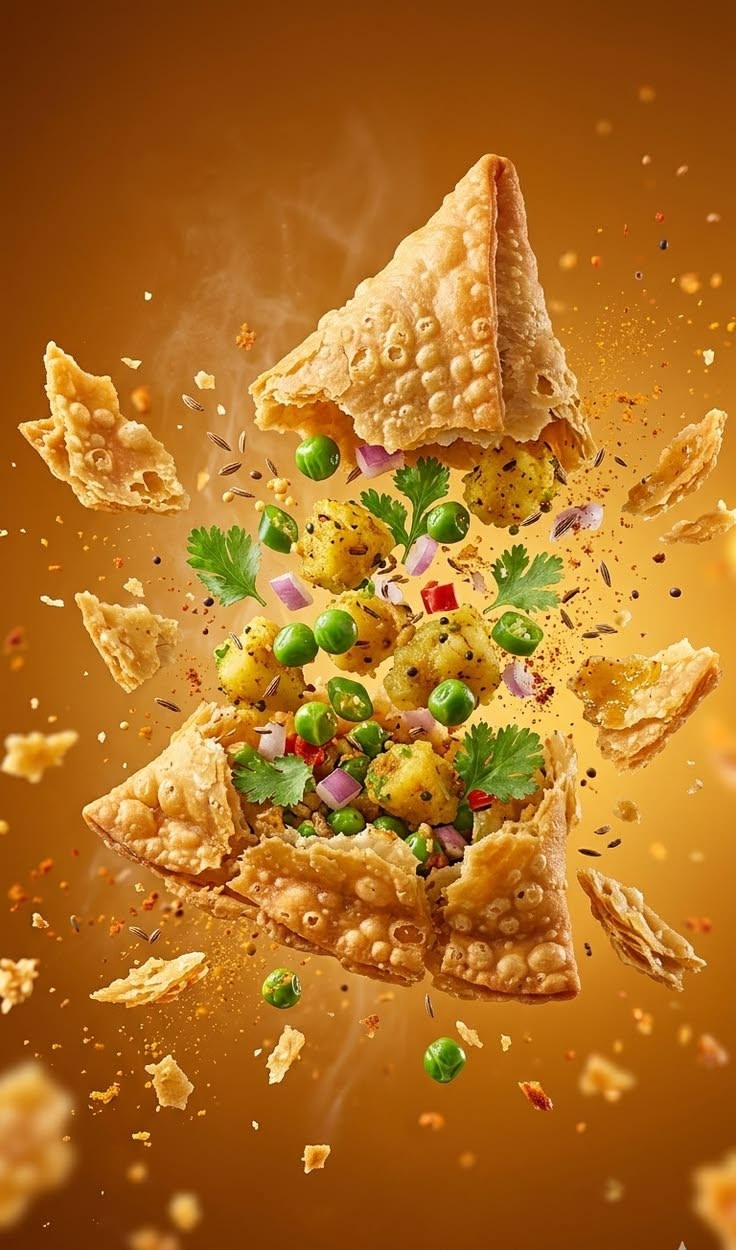 Story: Exploded samosa product presentation