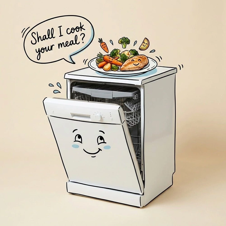 Appliance Repair creative ad: Witty anthropomorphic dishwasher illustration