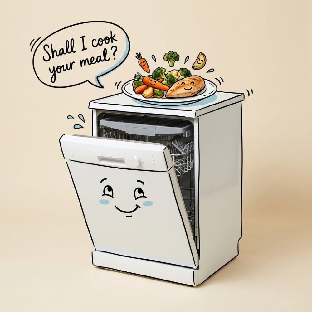 Instagram post: Witty anthropomorphic dishwasher illustration