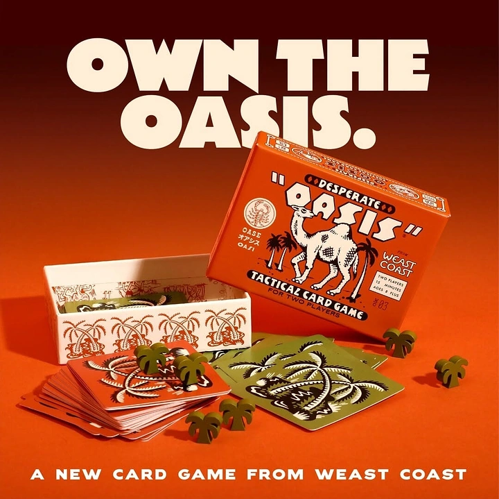 Board Games & Game Cafes creative ad: Card game framed as desert oasis