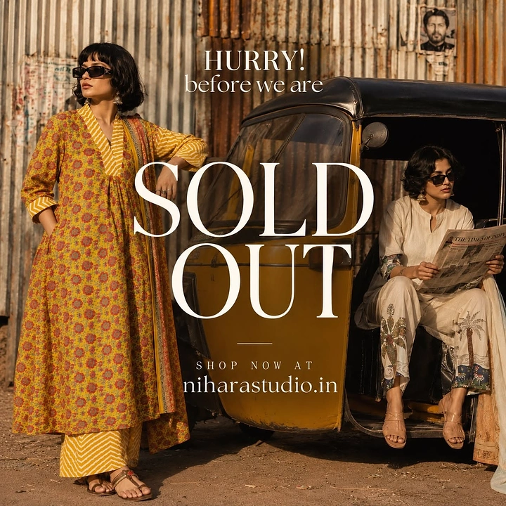 Ethnic Wear & Sarees creative ad: Editorial rickshaw shoot, witty 'Hurry before sold out'