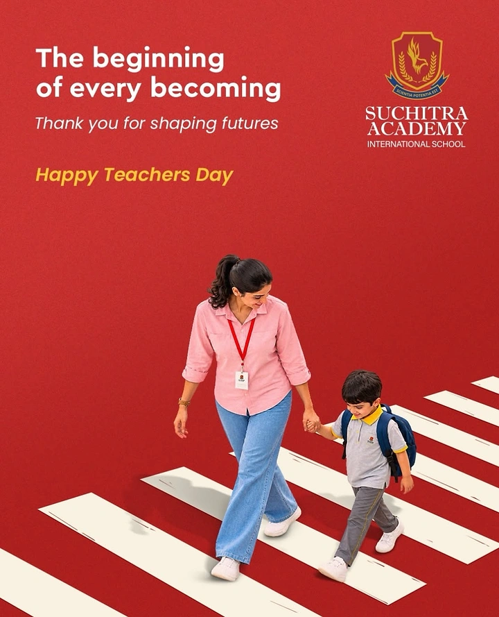 Teachers Day creative ad: Teacher walking a young schoolboy across a zebra crossing
