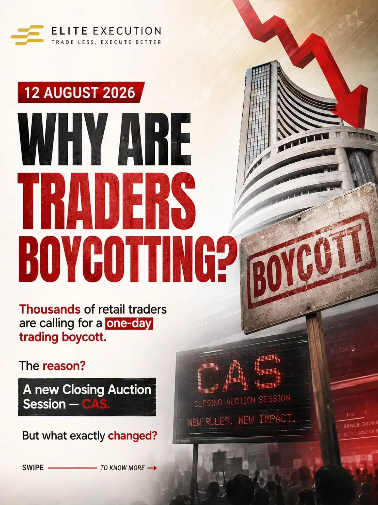 Instagram post: Boycott signs at the exchange, news-style drama, slide 1
