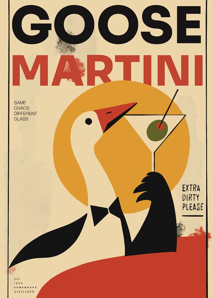 Bars & Pubs creative ad: Goose character becomes martini identity