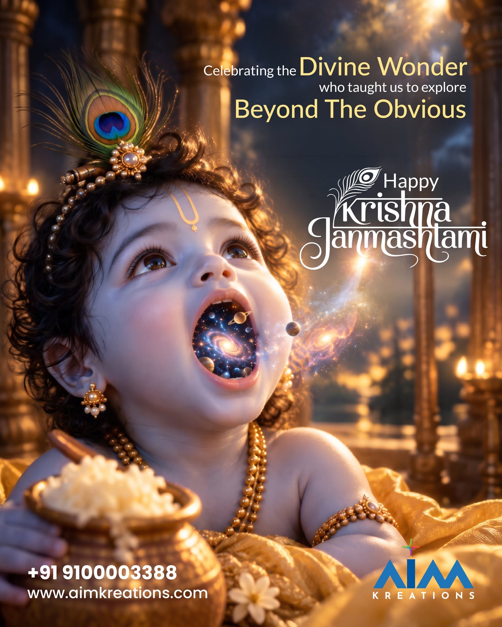 AI-rendered baby Krishna with a galaxy inside his open mouth