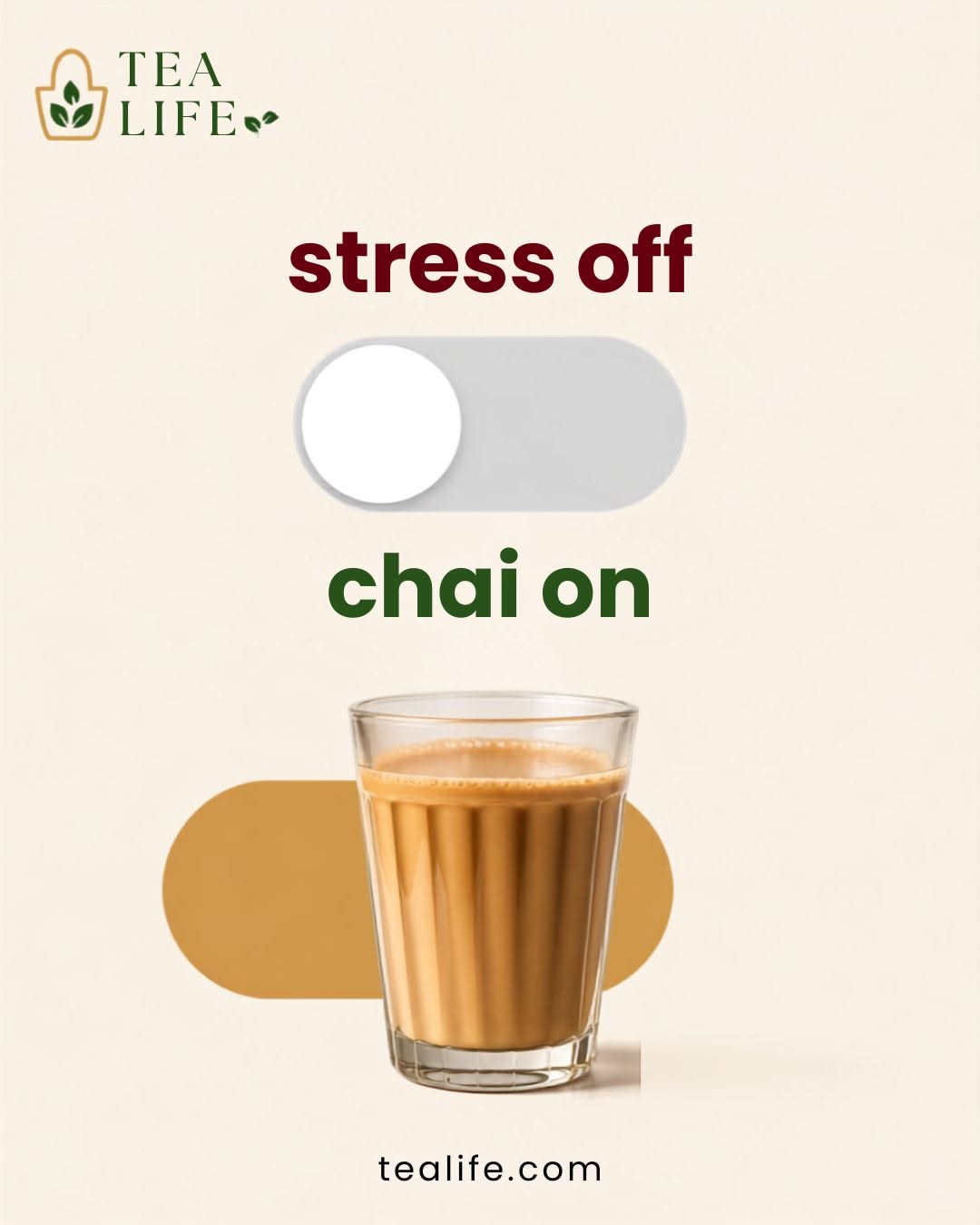 Instagram post: Toggle switch: stress off, chai on