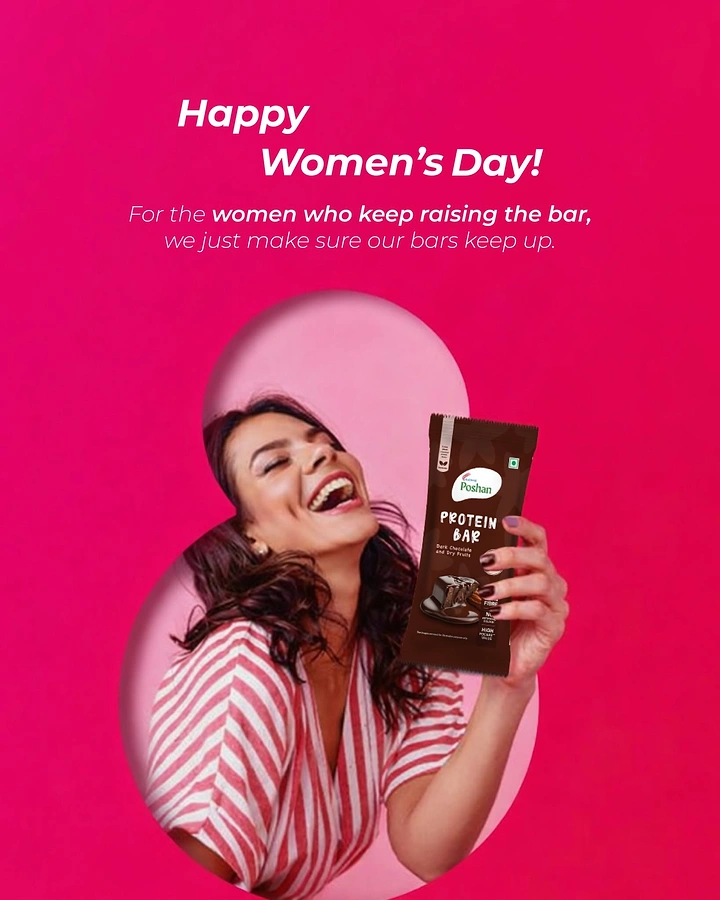 Women's Day creative ad: 'Raising the bar' pun on protein bar