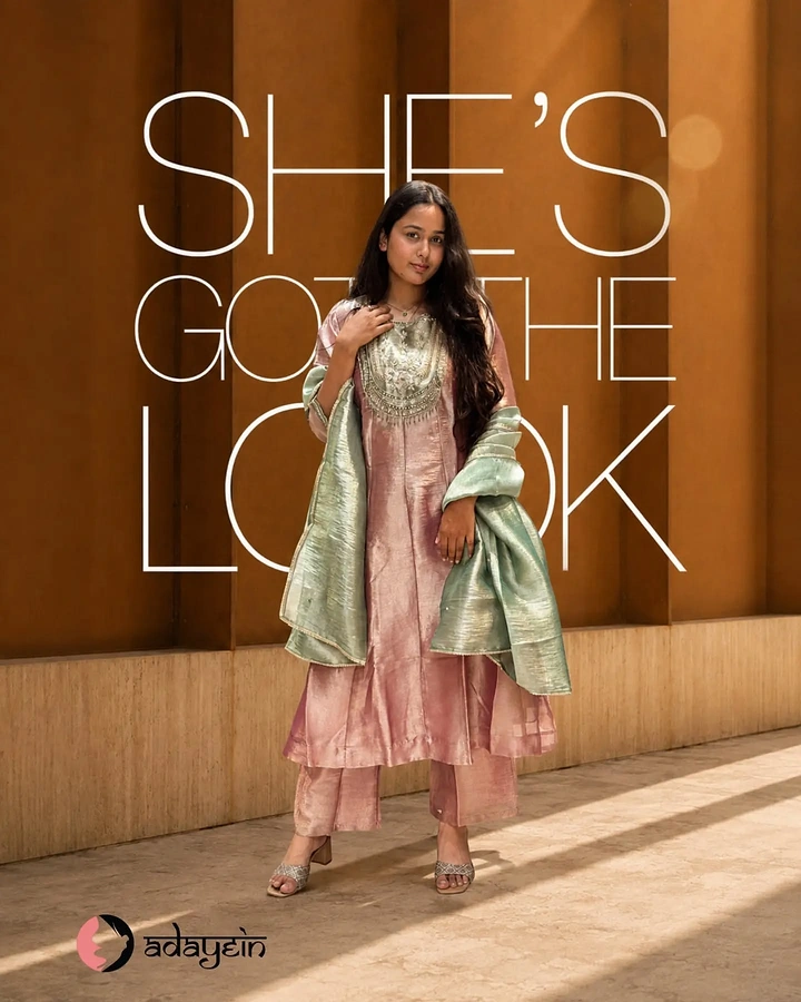 Ethnic Wear & Sarees creative ad: Model interlocks with oversized headline type