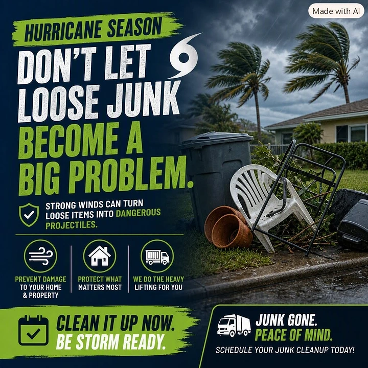 Junk Removal creative ad: Hurricane threat turns junk into hazard