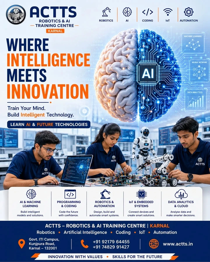 Robotics & STEM Classes creative ad: AI brain visualizes technology and learning