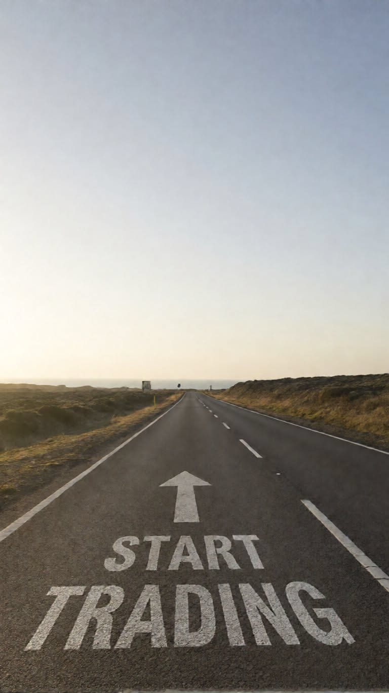 Story: Road marking reads 'Start Trading' metaphor