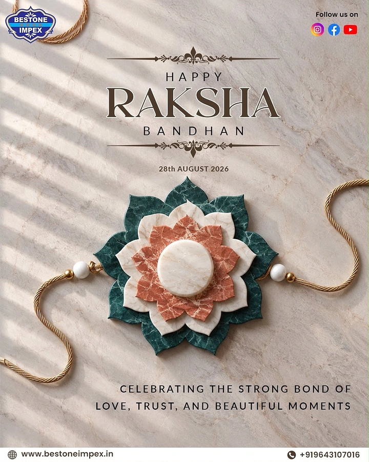 Raksha Bandhan creative ad: Rakhi made of layered carved marble lotus petals on gold cord