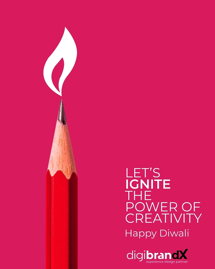 Diwali creative ad: Red pencil tip with a white flame, like a candle