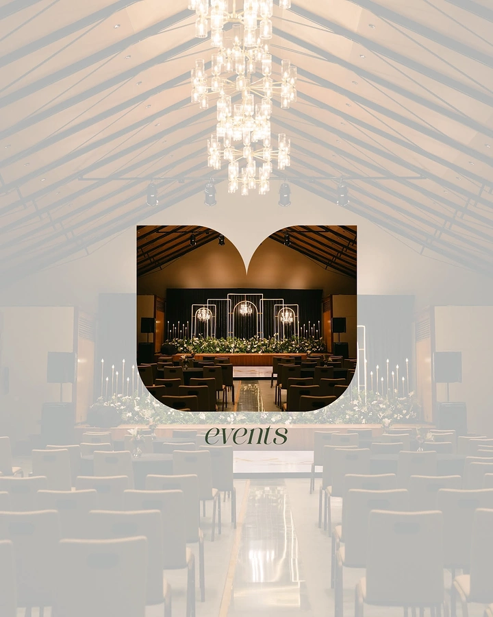 Banquet Halls & Venues creative ad: Venue stage framed inside logo shape