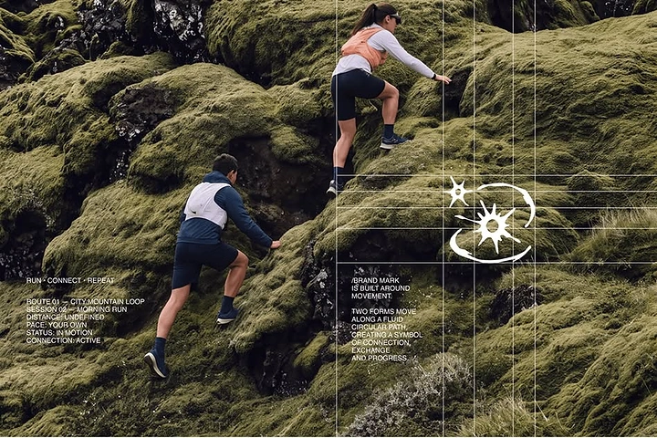 Adventure Sports & Trekking creative ad: Editorial climbing scene with striking symbol