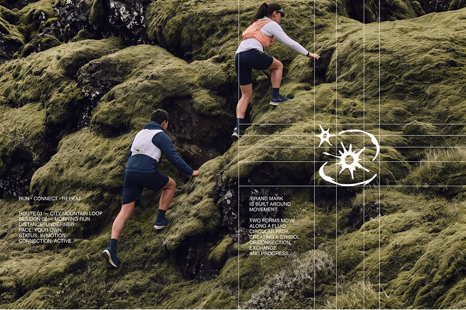 Banner: Editorial climbing scene with striking symbol