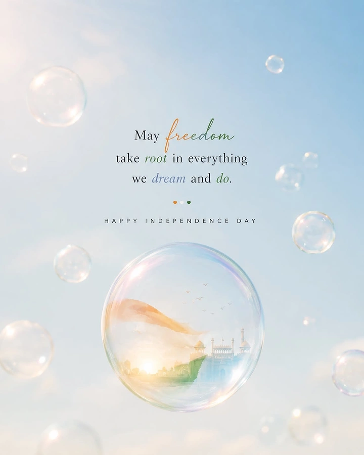 Independence Day creative ad: Soap bubble holding a tricolour flag and Red Fort scene