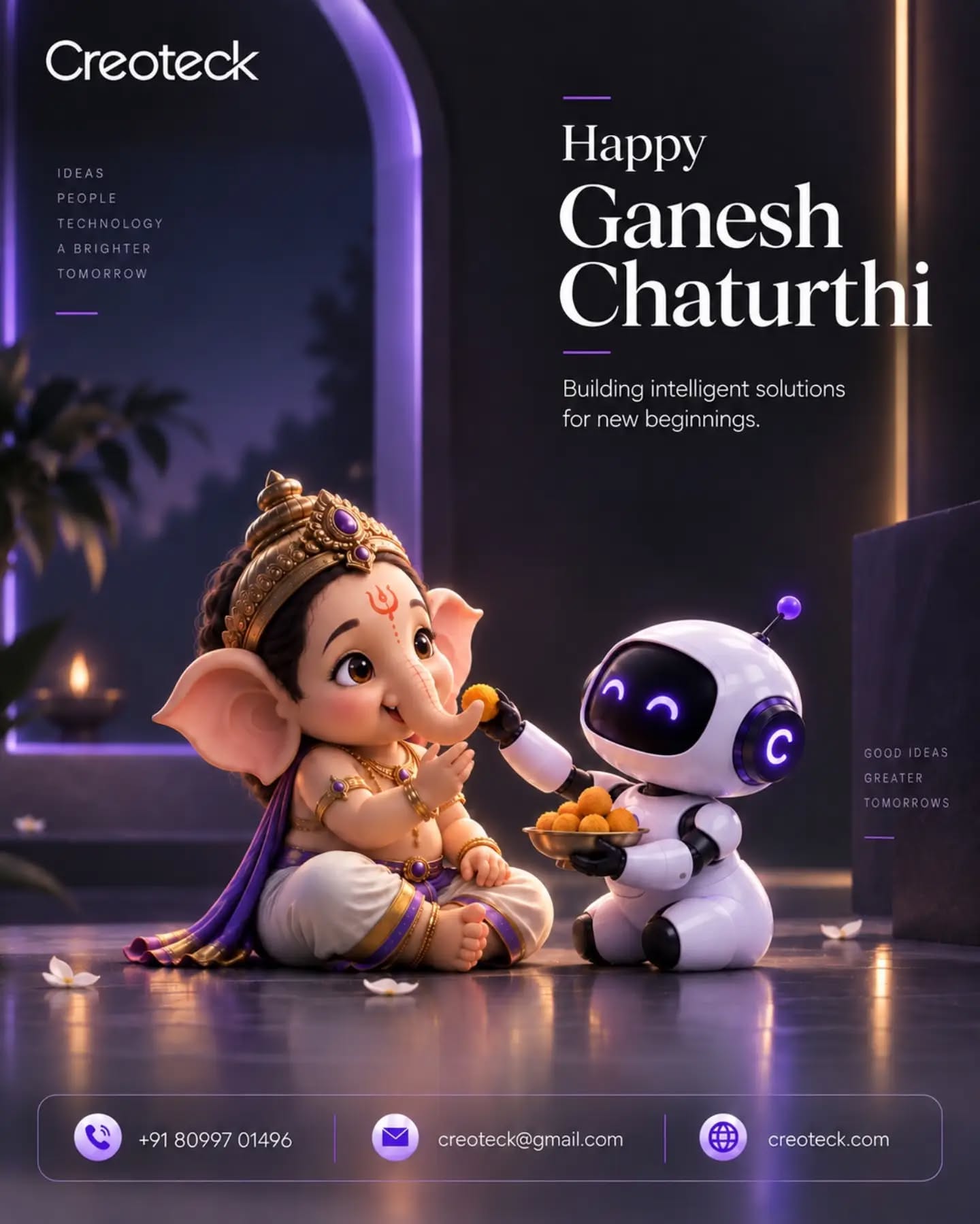 Ganesh Chaturthi Instagram post: 3D baby Ganesha fed modaks by a cute white robot