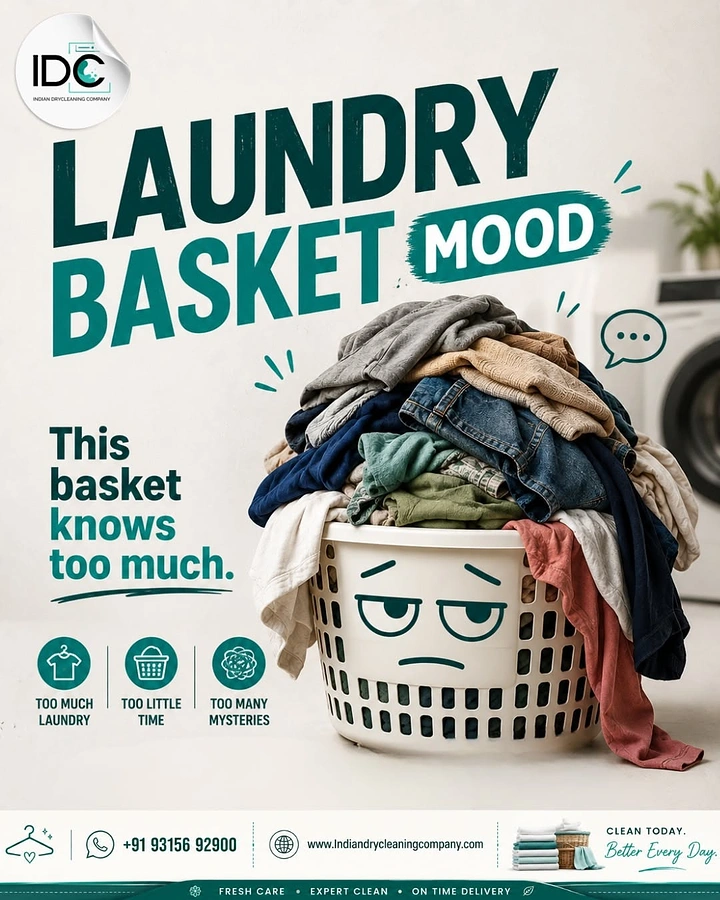 Laundry & Dry Cleaning creative ad: Grumpy-faced basket, witty 'knows too much'