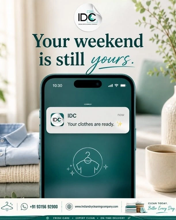 Laundry & Dry Cleaning creative ad: Phone notification 'clothes are ready' idea